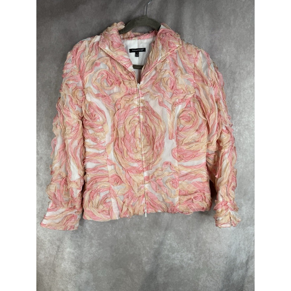 Samuel Dong Textured Ruffle Jacket Blazer In Pink Women's Size M